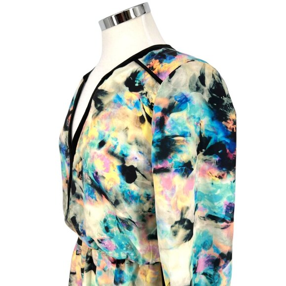 Parker Alfie Multicolor Abstract Print Dress Contrast Trim Size Small - Picture 8 of 14